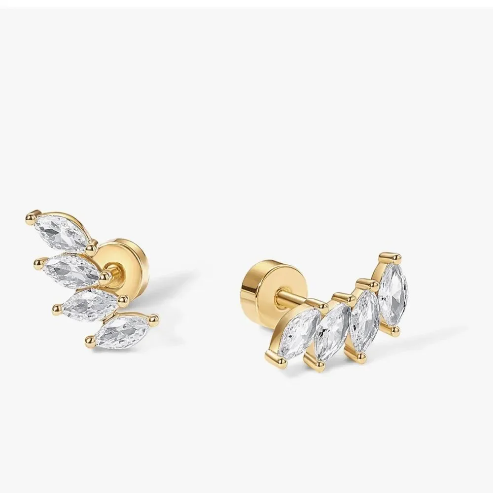 NEW 14K Gold Plated Elegant Silver Leaf Earrings